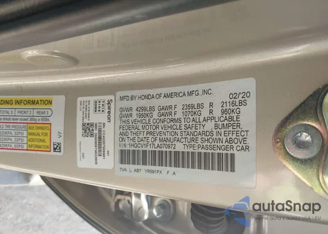 2020 Honda Accord Lx from USA, damaged, VIN 1HGCV1F17LA070972
